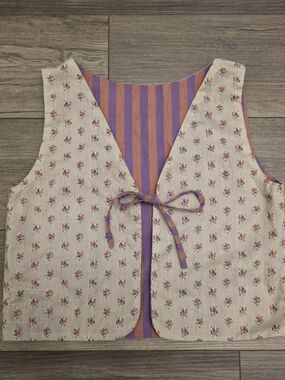 Vintage-Style Reversible Floral & Striped Tie-Front Vest by Nilamade